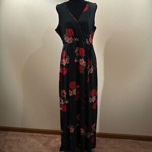 Nina Leonard Navy Multicolored Maxi Dress